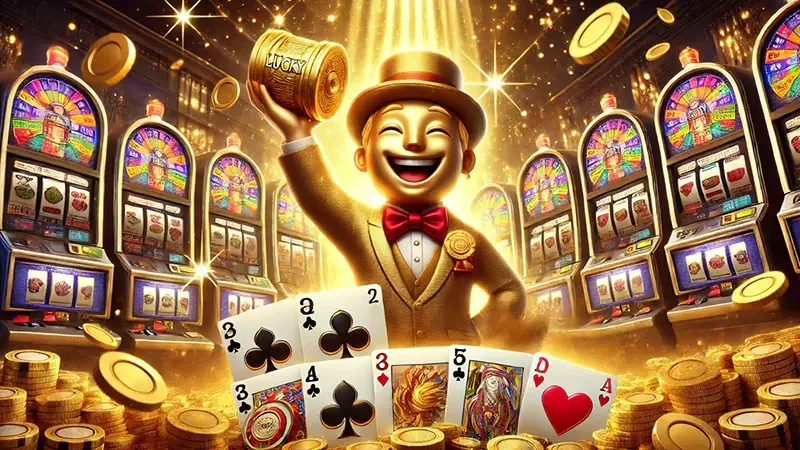 Tampilan akhir permainan slot mobile dengan reel dan tema visual cerah