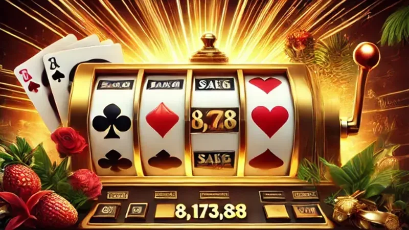 Reel slot dengan simbol wild dan scatter pada layar permainan